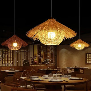 Malcolm - Woven Rattan Round Double Shade Hanging Pendant Ceiling Light