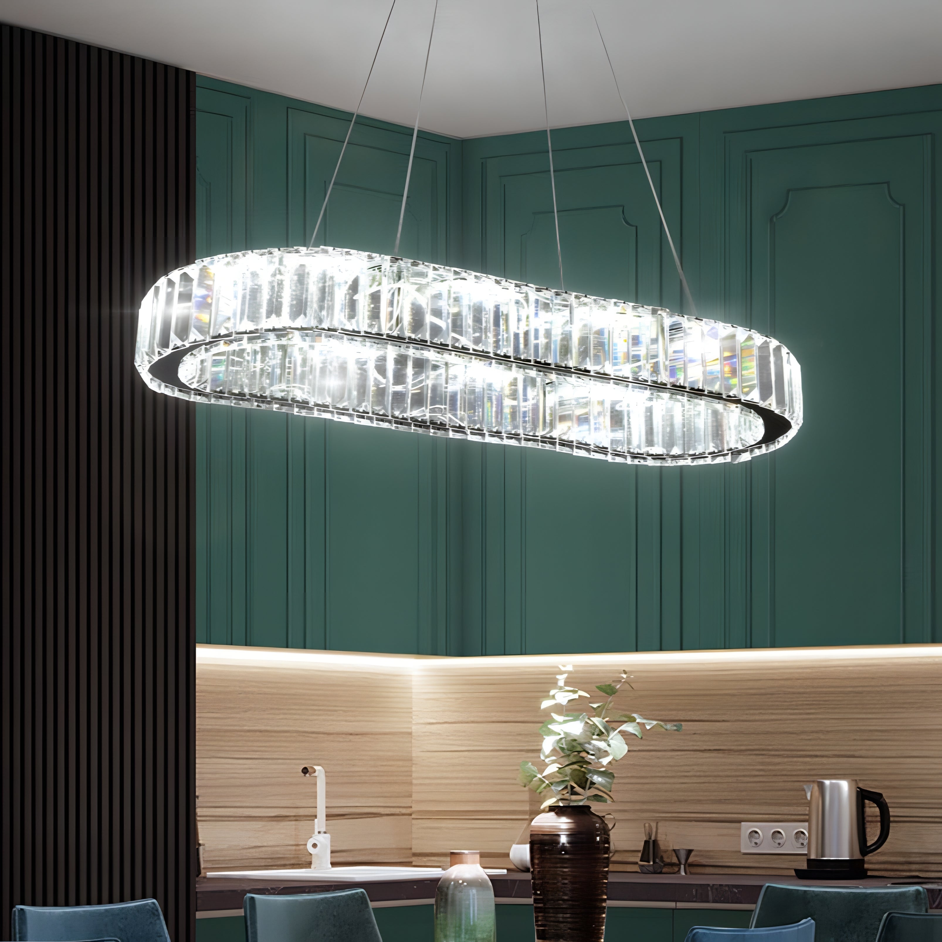 Bellamy - Crystal Oval Chrome Glass Hanging Ceiling Light Chandelier