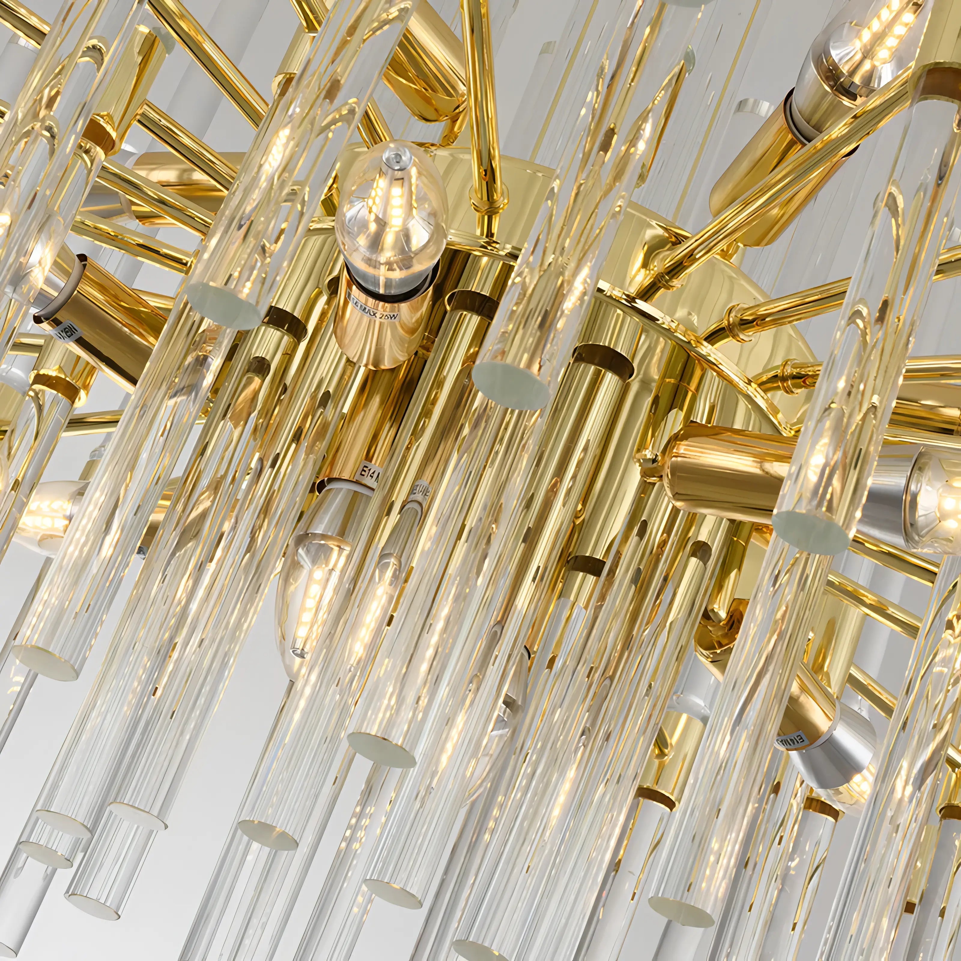 Sofia - Glass Crystal Tubes Round Gold Ceiling Chandelier