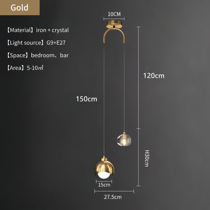 Noe - Half Moon Shade Double Head Crystal Pendant Hanging Ceiling Light