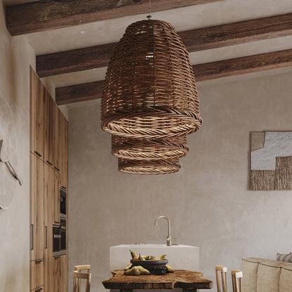 EKUA - Handmade Rattan Shade Round Pendant Ceiling Light