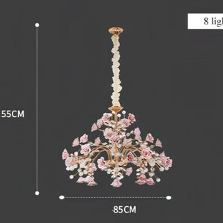 Marbella - Pink Flower Rose Crystal Hanging Ceiling Light Chandelier