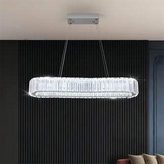 Bellamy - Crystal Oval Chrome Glass Hanging Ceiling Light Chandelier