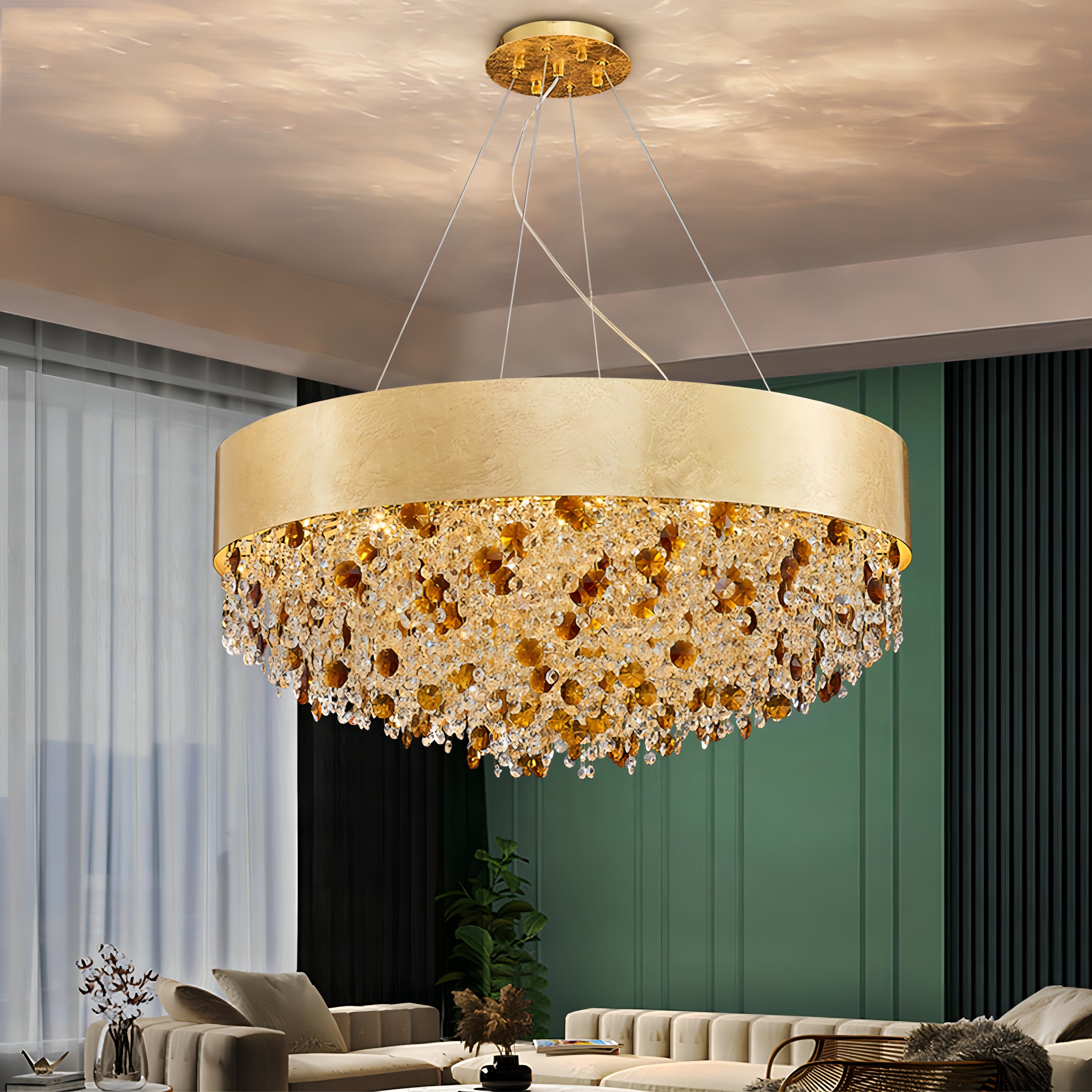 Anakin - Round Hanging Gold Tiered Glass Ceiling Light Chandelier