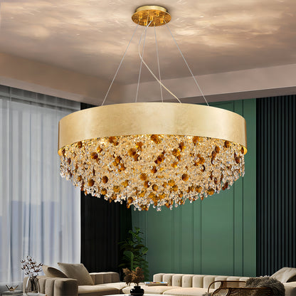 Anakin - Round Hanging Gold Tiered Glass Ceiling Light Chandelier