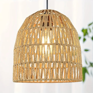 Cecilio - Bamboo Weaving Perforated Dome Hanging Pendant Ceiling Light