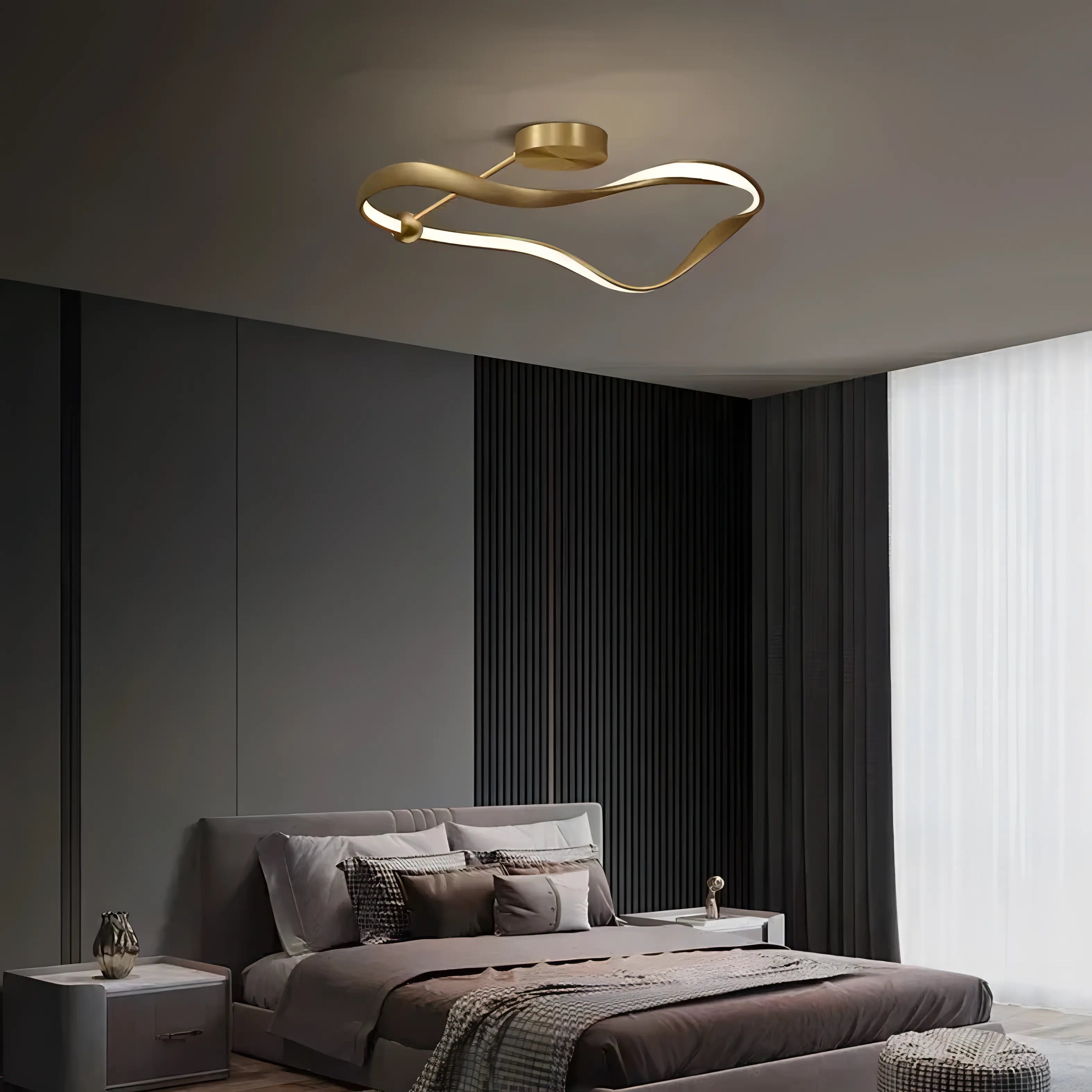 Kirsten - Modern Twisted LED Wave Semi Flush Dimmable Ceiling Light