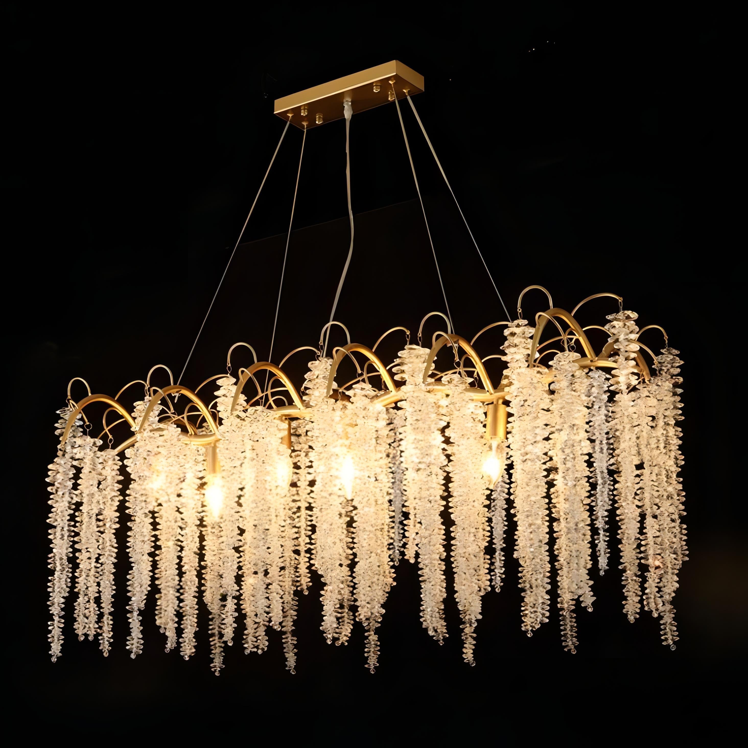 Jessamae - Gold Hanging Rectangle Crystal Tassel Ceiling Chandelier
