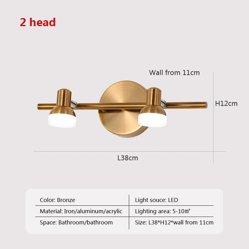 Halley - Modern Brass Adjustable Heads Vanity Light