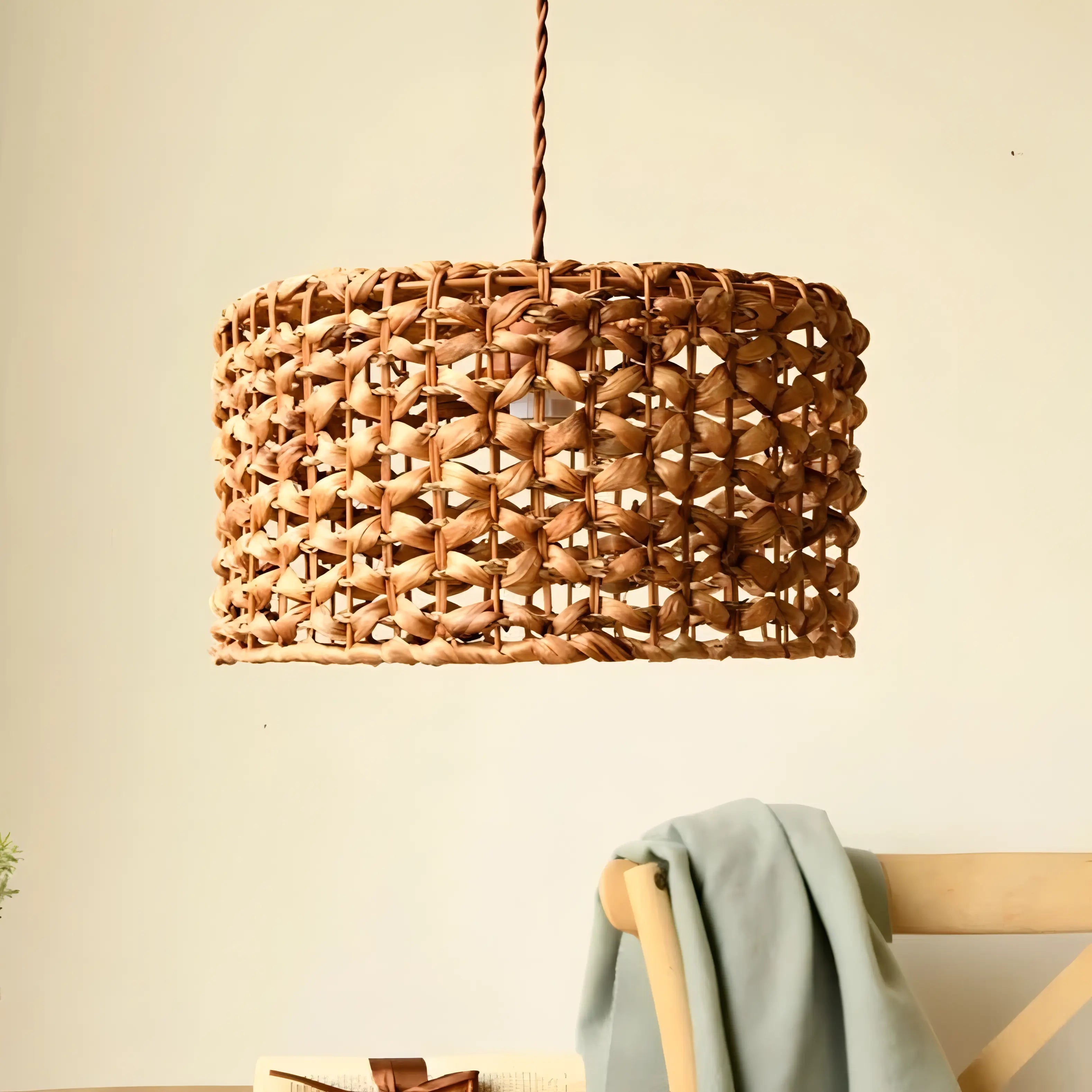 Solomon - Round Rattan Wicker Hanging Ceiling Light