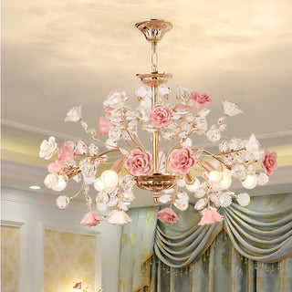 Marbella - Pink Flower Rose Crystal Hanging Ceiling Light Chandelier