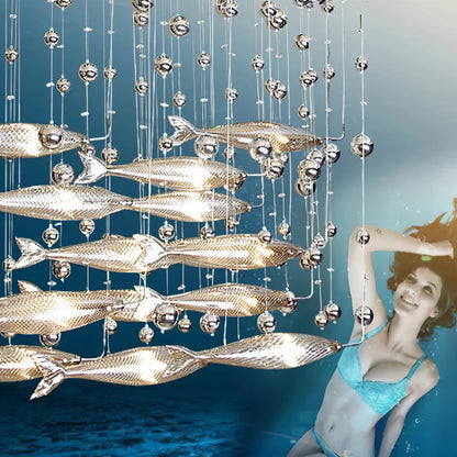 Gia - Hanging Silver Flying Fish Ceiling Chandelier