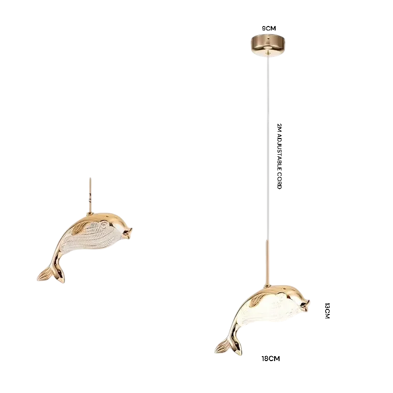 Rondio - Gold Dolphin/Whale Pendant Hanging Ceiling Light