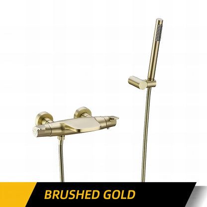 Estrella - Modern Brushed Gold Wall Mounted Bathtub Tap Set with Handheld Shower