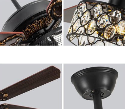 Emre - Wooden Blade Crystal Light Ceiling Fan