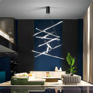 Miller - Modern Hanging Thin Black Crossed Bar Ceiling Light Chandelier