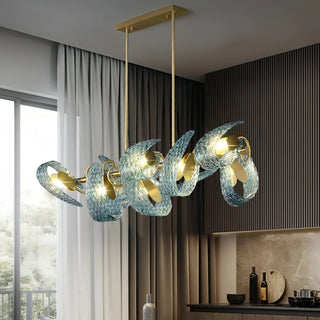 Piper - Blue Patterned Glass Gold Body Crystal Hanging Chandelier