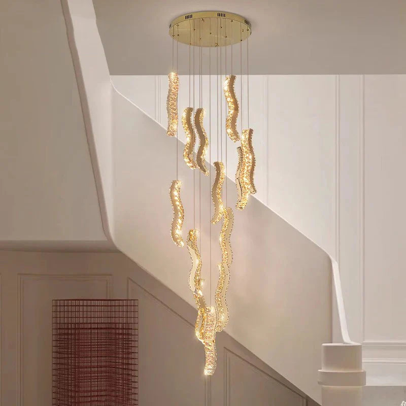 Britney - Crystal Gold Wave Strip Hanging Chandelier