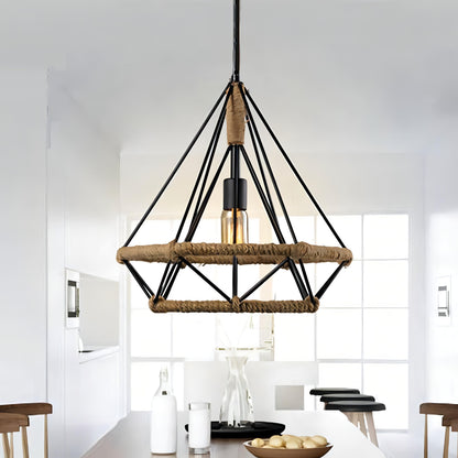 Lailie - Industrial Hemp Rope Triangle Black Hanging Ceiling Light