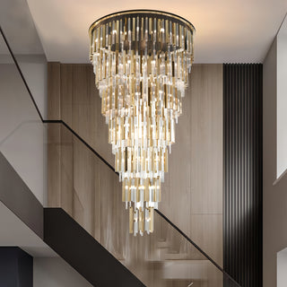 Cassius - Round Semi Flush Tiered Glass Ceiling Light Chandelier