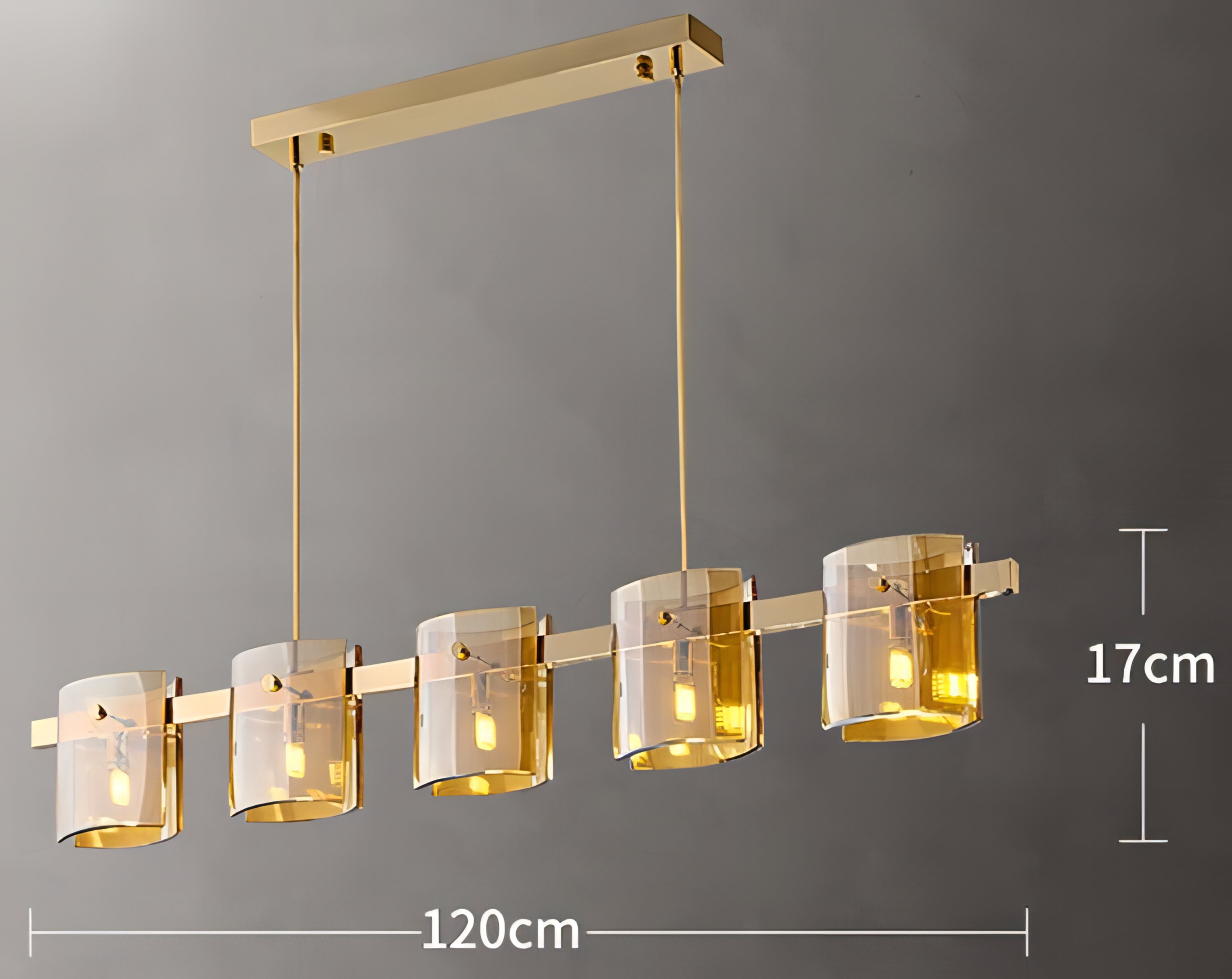 Axton - Hanging Multi Head Tinted Curved Glass Ceiling Light Chandelier