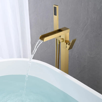 Zapata - Floor Standing Modern Bathtub Waterfall Filler Tap with Hand Shower