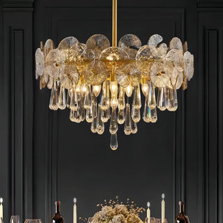 Albina - Patterned Glass Teardrop Crystal Glass Ceiling Light Gold Chandelier