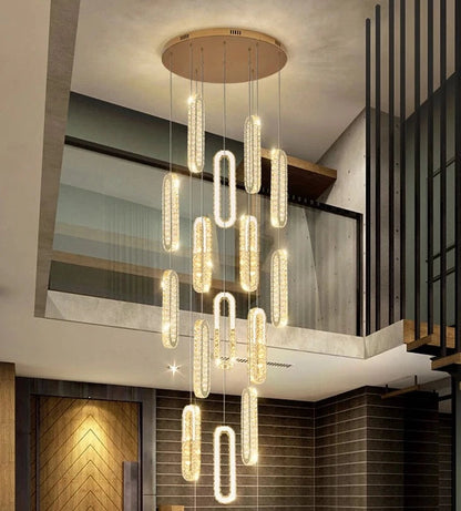 Nthousa - Crystal Glass Multi Head Gold Oval Ring Hanging Ceiling Light Chandelier