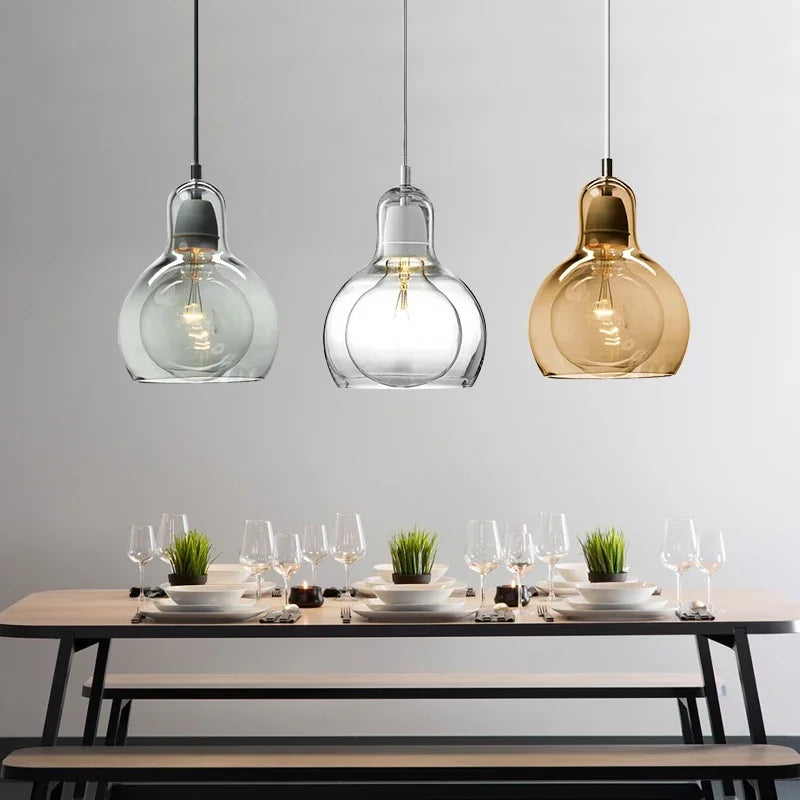 Pphia - Glass Double Shade Hanging Round Pendant Cord Light