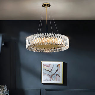 Lorelei - Modern LED Round Patterned Glass Oval Hanging Chandelier