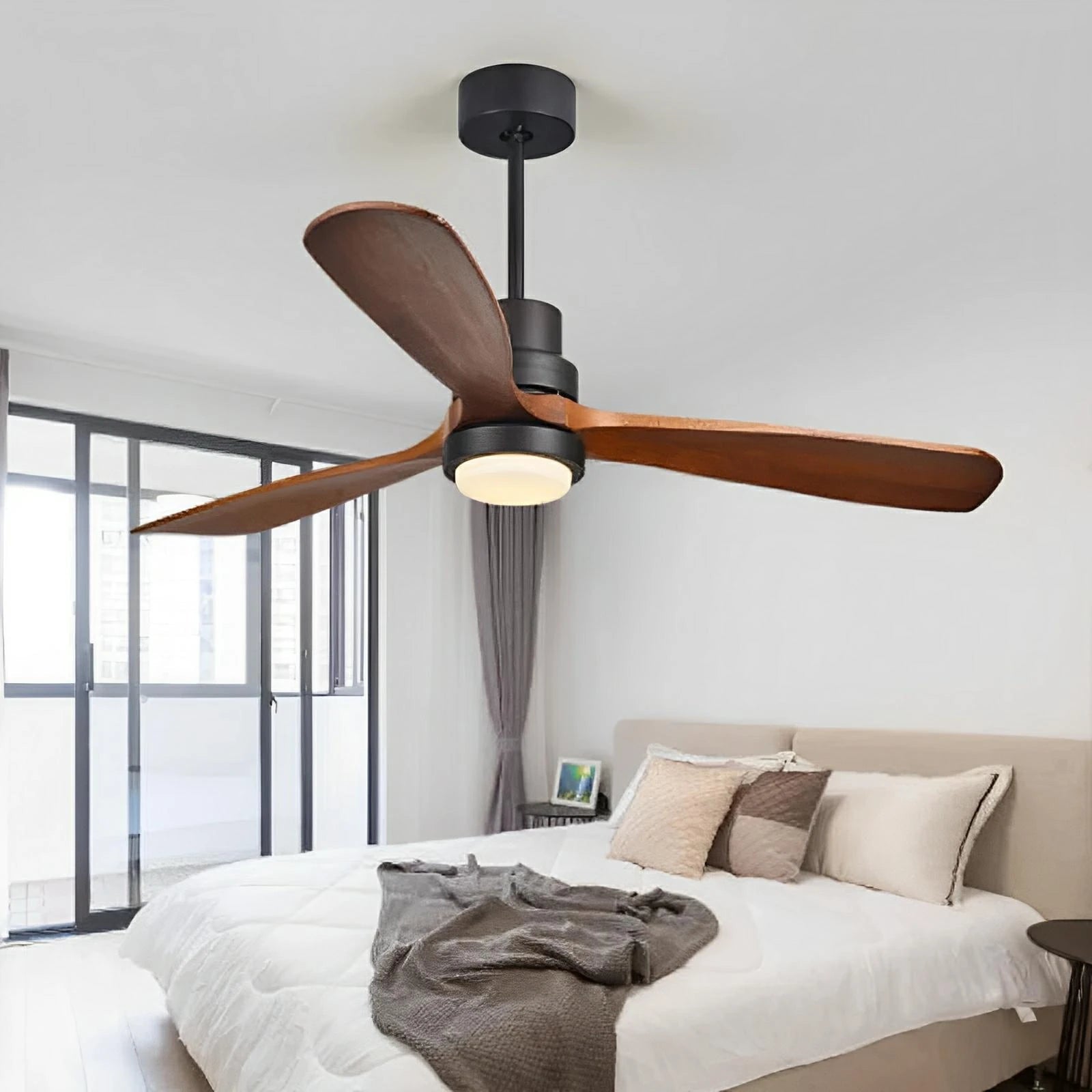 Brett - Modern Ceiling Fan with Dark Wood Blades and LED Light