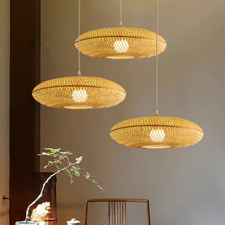 Clemencia - Handmade Rattan Woven Bamboo Oval Hanging Pendant Ceiling Light