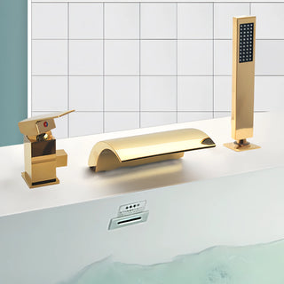 Frias - 3 Piece Modern Waterfall Bathtub Mixer Tap Set Pull Out Shower