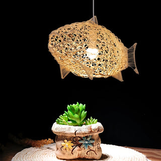 Bianca - Modern Wavy Rattan Fish Pendant Ceiling Light