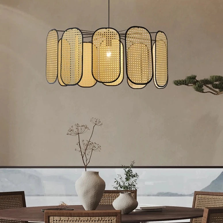 Montana - Oriental Style Rattan Black Body Hanging Ceiling Light