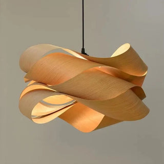 Matia - Asian Wood Curved Pendant Ceiling Light