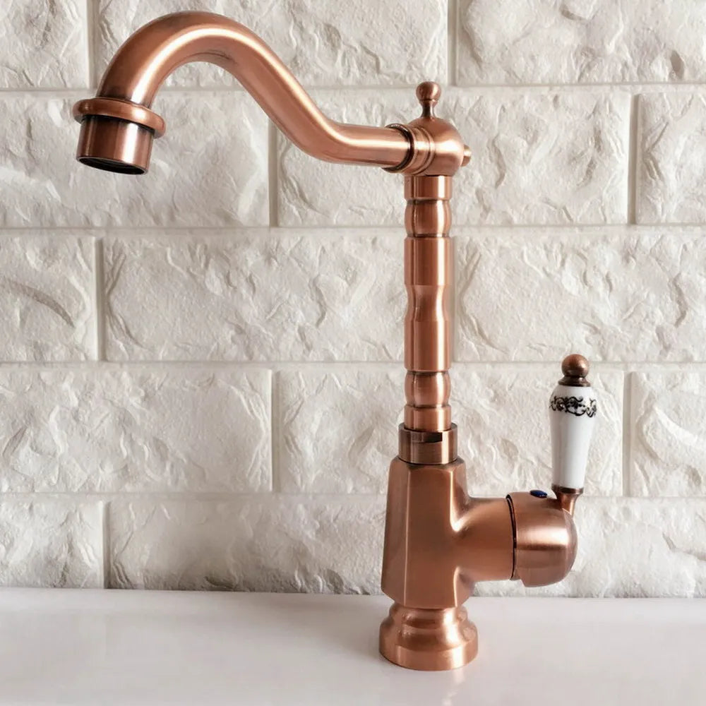 Anastasia - Vintage Style High Arc Red Copper Basin Mixer