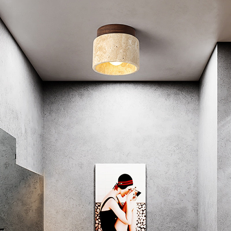 CHUSI - Yellow Stone Wood Ceiling/Wall Light