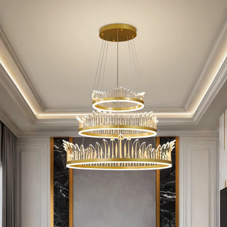 Rory - Hanging Curved Transparent Leaf Gold Ceiling Chandelier