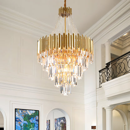 Duke - Gold Multi Tier Round Crystal Glass Hanging Ceiling Light Chandelier