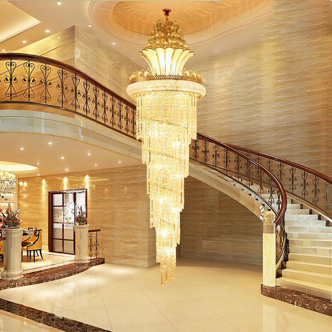 Nikita - Vintage Gold Spiral Long Crystal Staircase Chandelier
