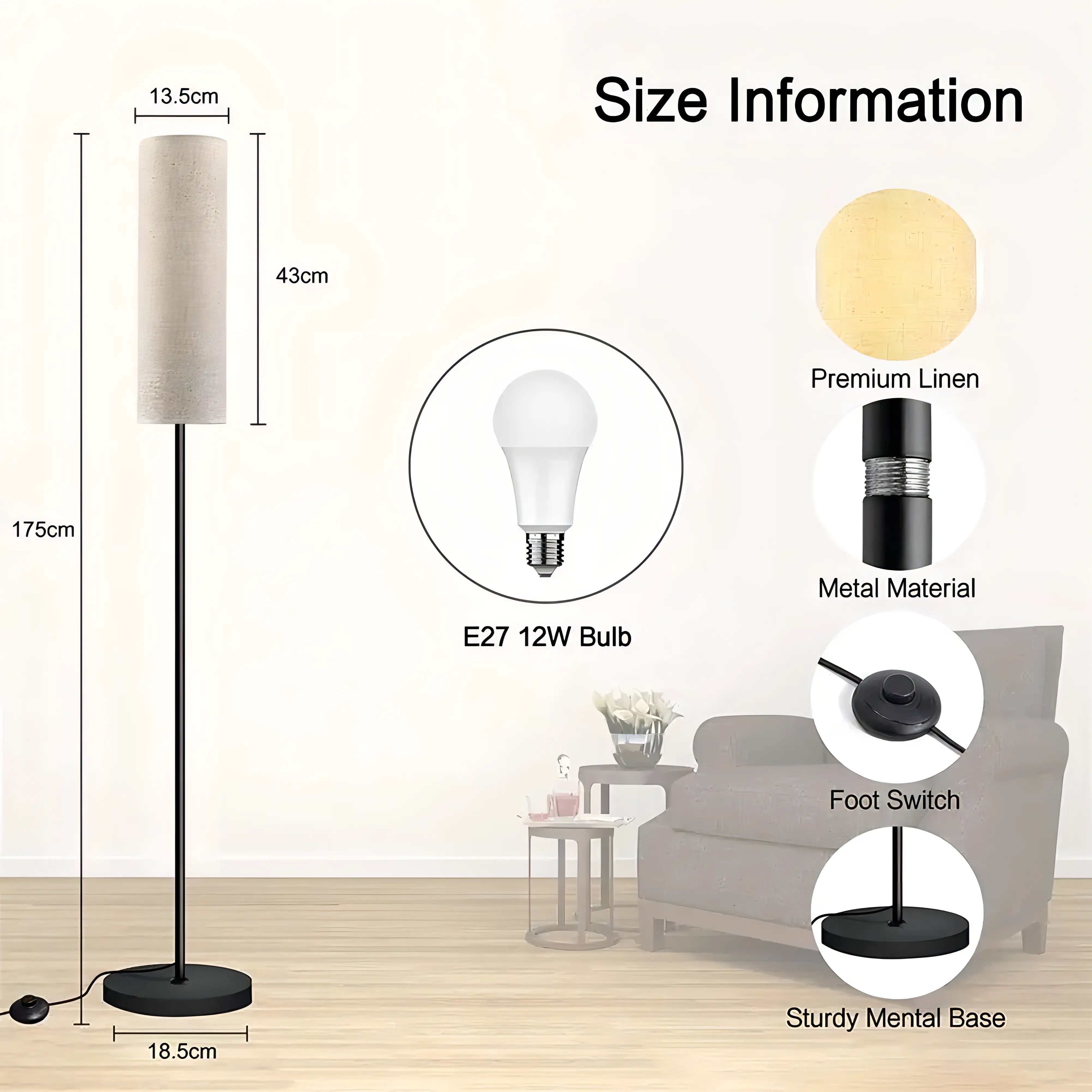 Oliver - Round Modern Floor Lamp with Dimmable E27 Bulb