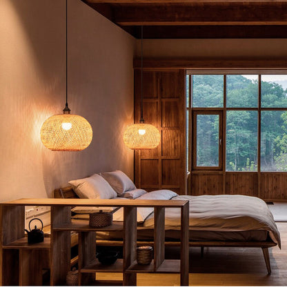 Adrienn - Handwoven Bamboo Round Shade Hanging Ceiling Light