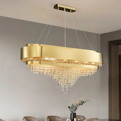 Manda - Crystal Gold Bead Rectangle Ceiling Chandelier
