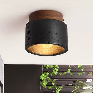 Emilio - Retro Black Stone Flush Mount Wood Ceiling Downlight