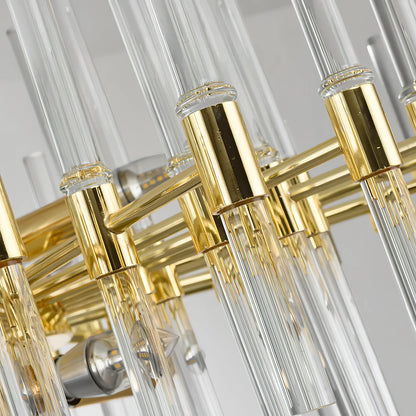 Sofia - Glass Crystal Tubes Round Gold Ceiling Chandelier