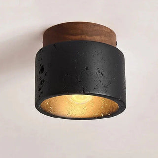 Emilio - Retro Black Stone Flush Mount Wood Ceiling Downlight