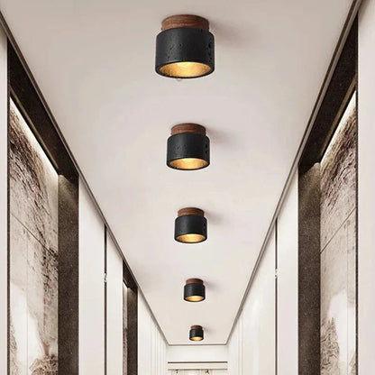 Emilio - Retro Black Stone Flush Mount Wood Ceiling Downlight