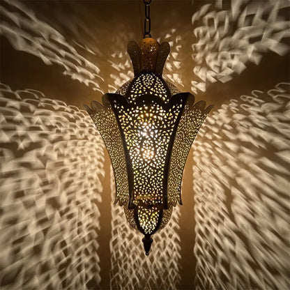 Mauro - Vintage Perforated Gold Lantern Hanging Pendant Ceiling Light