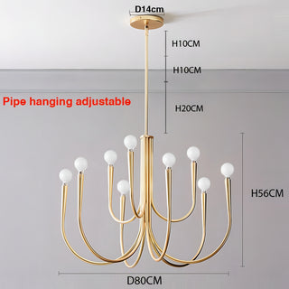 Dustin - Pipe Erected Curved Multi Head Hanging Retro/Modern Ceiling Light Chandelier